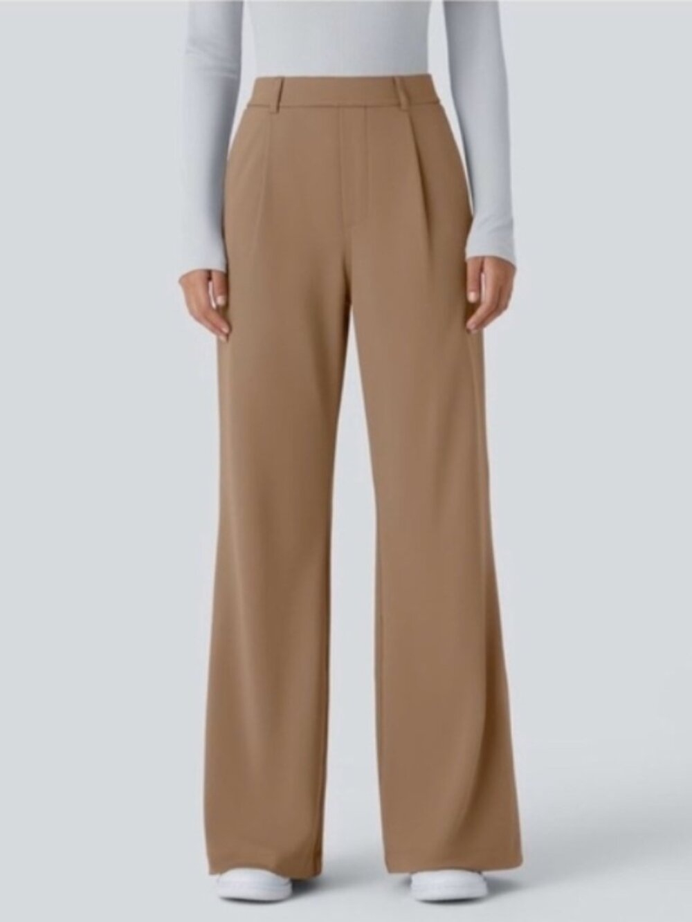 Halara Flex High Waisted Pleated Wide Leg Pull-On Tan Pants Size Med